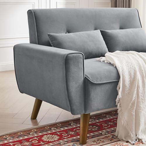 Mid Century Modern Loveseat Sofa with Wood Legs Z78752