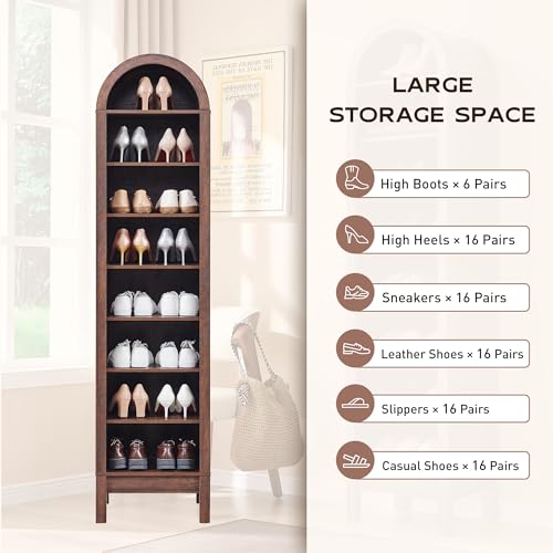 Arched Bookshelf, 7-Tier Bookcase with Adjustable Shelves A456