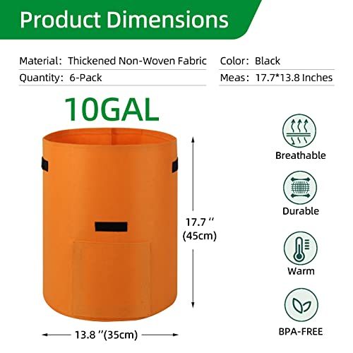 10 Gallon Grow Bags with Flap and Handles, 6-Pack K272
