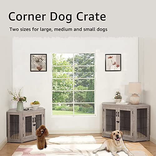 Wooden Dog Crate Corner End Table with Cushion for Indoor Use, Large G236961