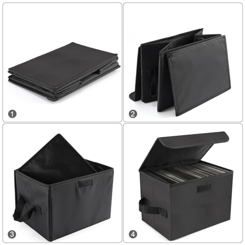 7-inch Vinyl Record Storage Box, Foldable Stackable Set of 2 with Lid and Handle D3720