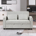 65" Pull Out Sofa Bed Modern Chenille Convertible Loveseat Sofa with Adjsutable Backrest, 2 Pillows, Cup Holders, USB Ports for Living Room, Apartment, White Gray