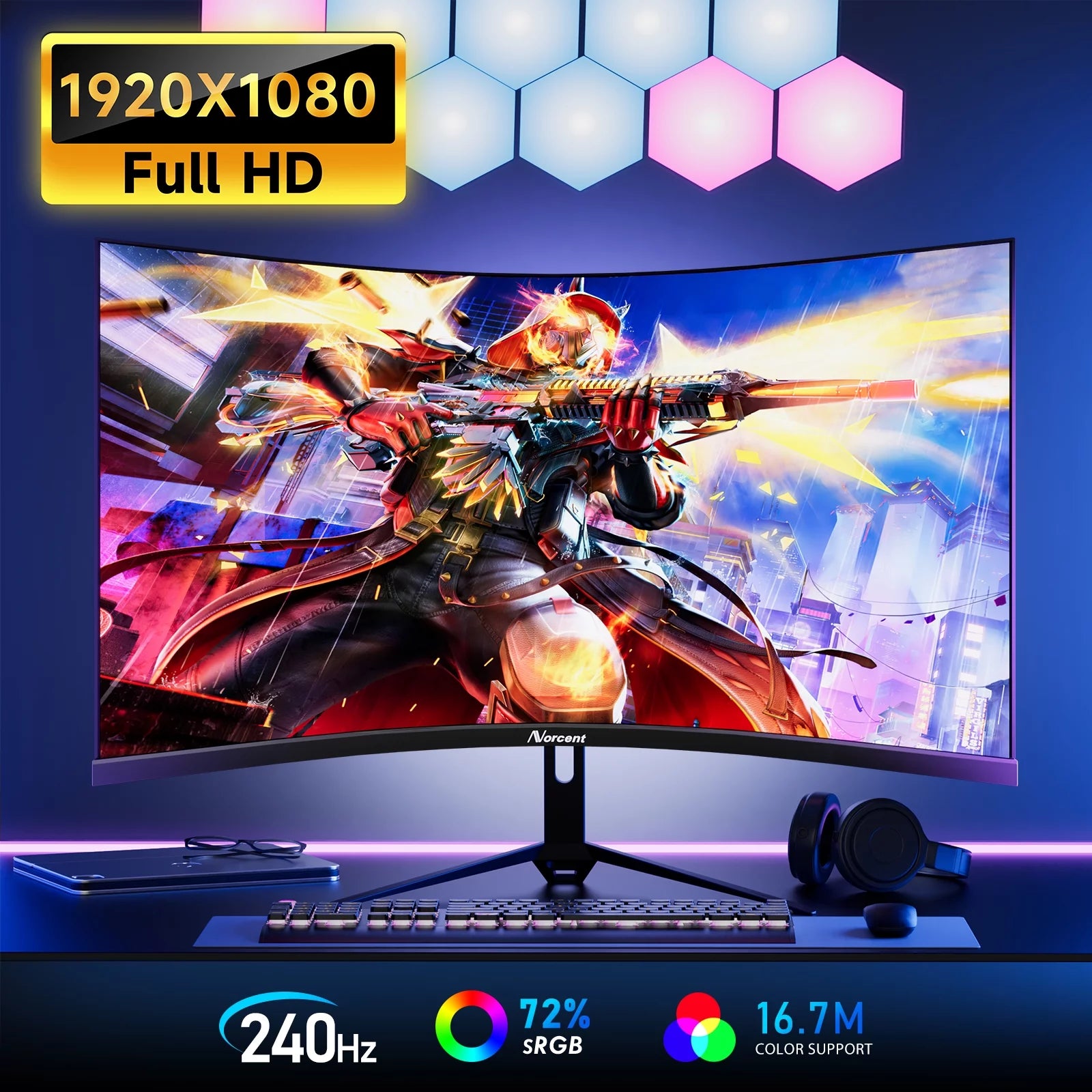 27-inch FHD VA Gaming Curved Monitor with 240Hz Refresh Rate, 1ms DisplayPort, HDMI, DP and Speakers Y737215