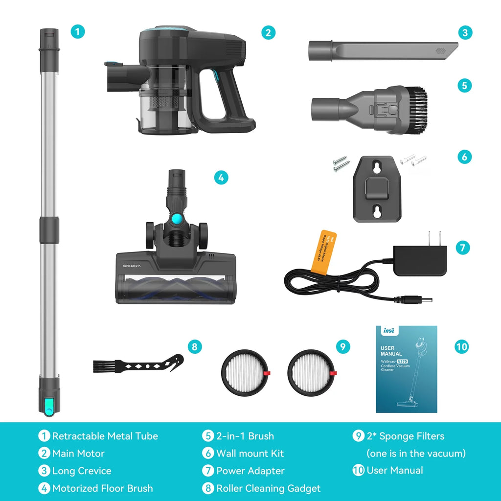 Cordless Stick Vacuum Cleaner, 20kPa Lightweight for Hard Floor Carpet Pet Hair V995084