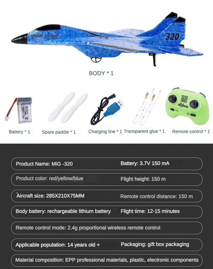 Remote Control Airplane Toy with Lights, 2 Channel RC Glider F9922
