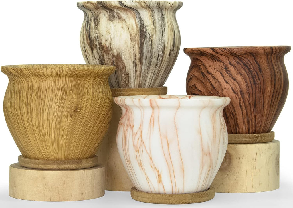 Succulent Pots with Bamboo Trays, Ceramic Planter Set of 4 L750395