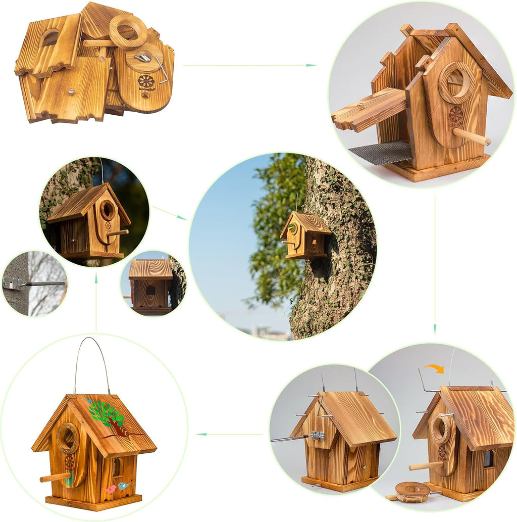 DIY Bird House Kit for Adults and Kids, Carbonized Wood, Paint Included D41526