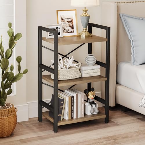 3 Tier Industrial Bookcase, Rustic Etagere Bookshelf for Living Room U5786
