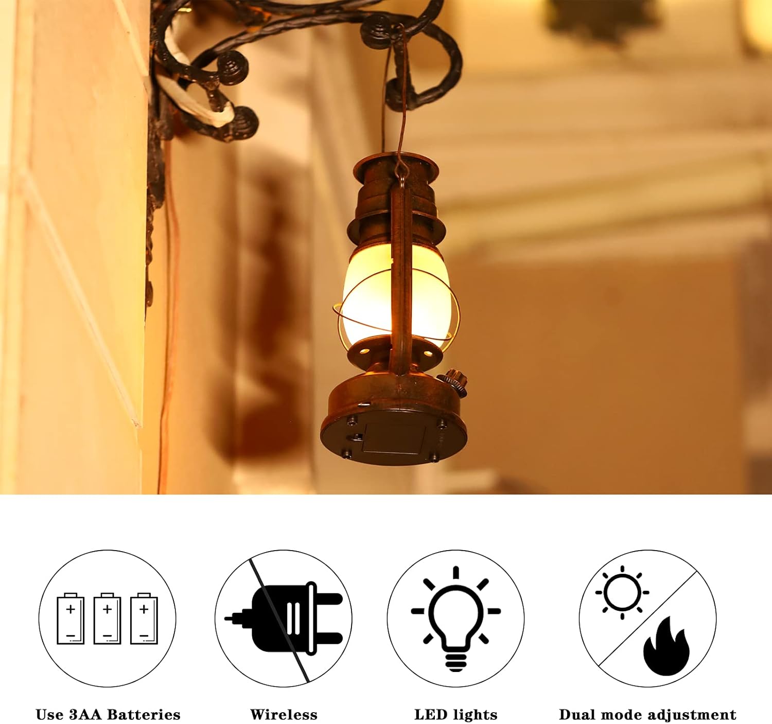 Vintage LED Camping Lanterns, Battery Operated with Remote, Waterproof Outdoor Decor B158
