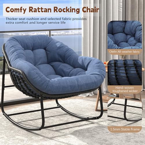 Wicker Egg Rocking Chair with Padded Cushion for Patio and Garden J177274