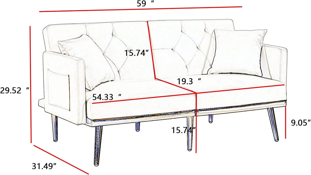Convertible Folding Sofa Bed with 2 Pillows, Velvet Sleeper Couch for Small Spaces Y7101