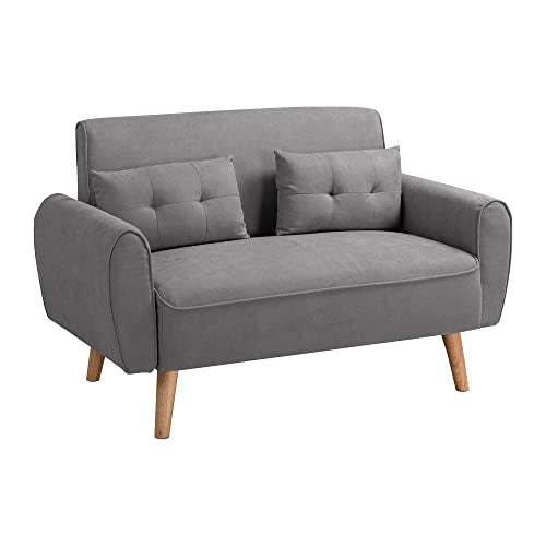 Linen Loveseat Sofa with 2 Pillows, Dark Grey N297821