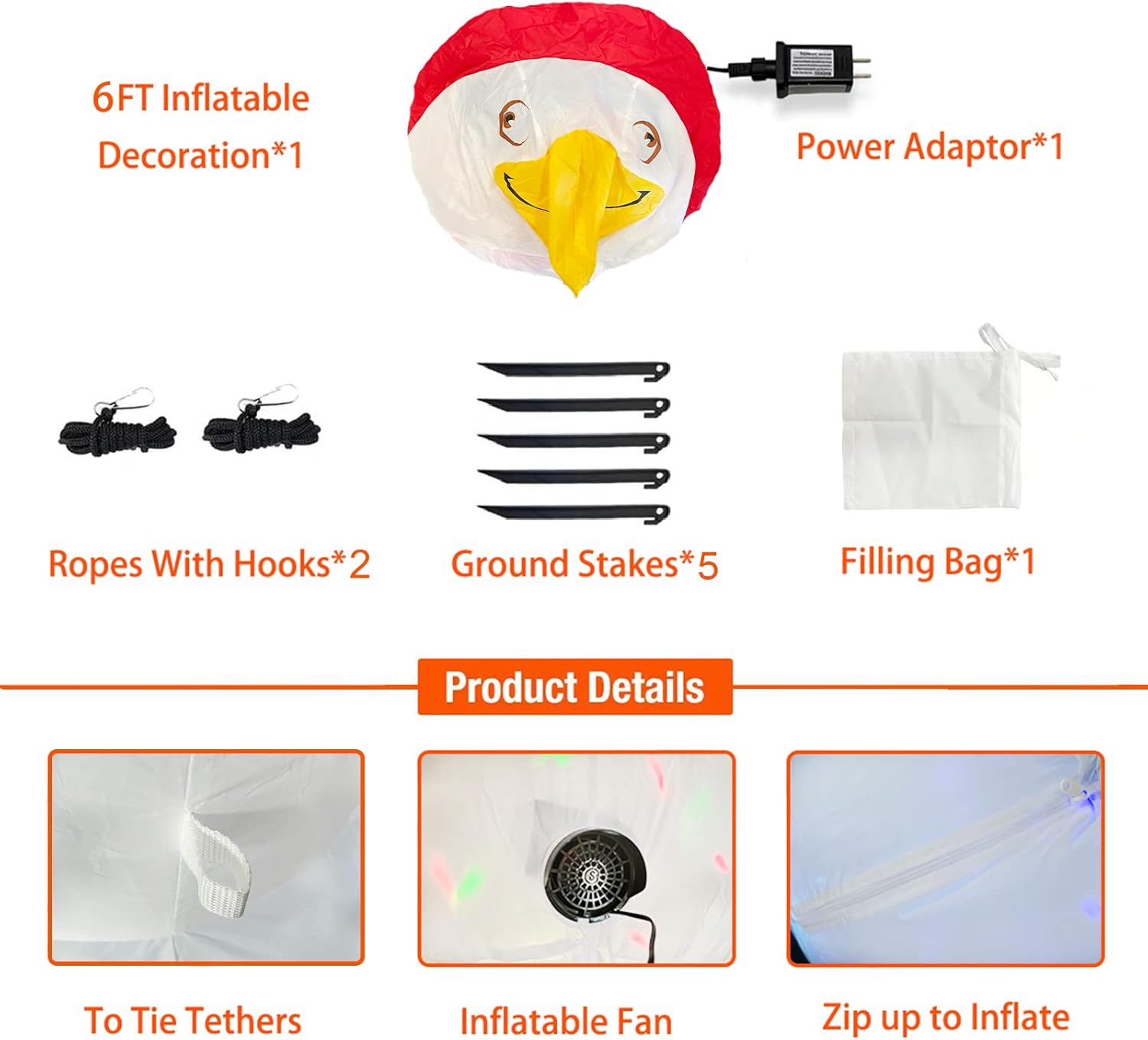 7.2FT Inflatable American Bald Eagle with Built-in LEDs for Outdoor Decor V263