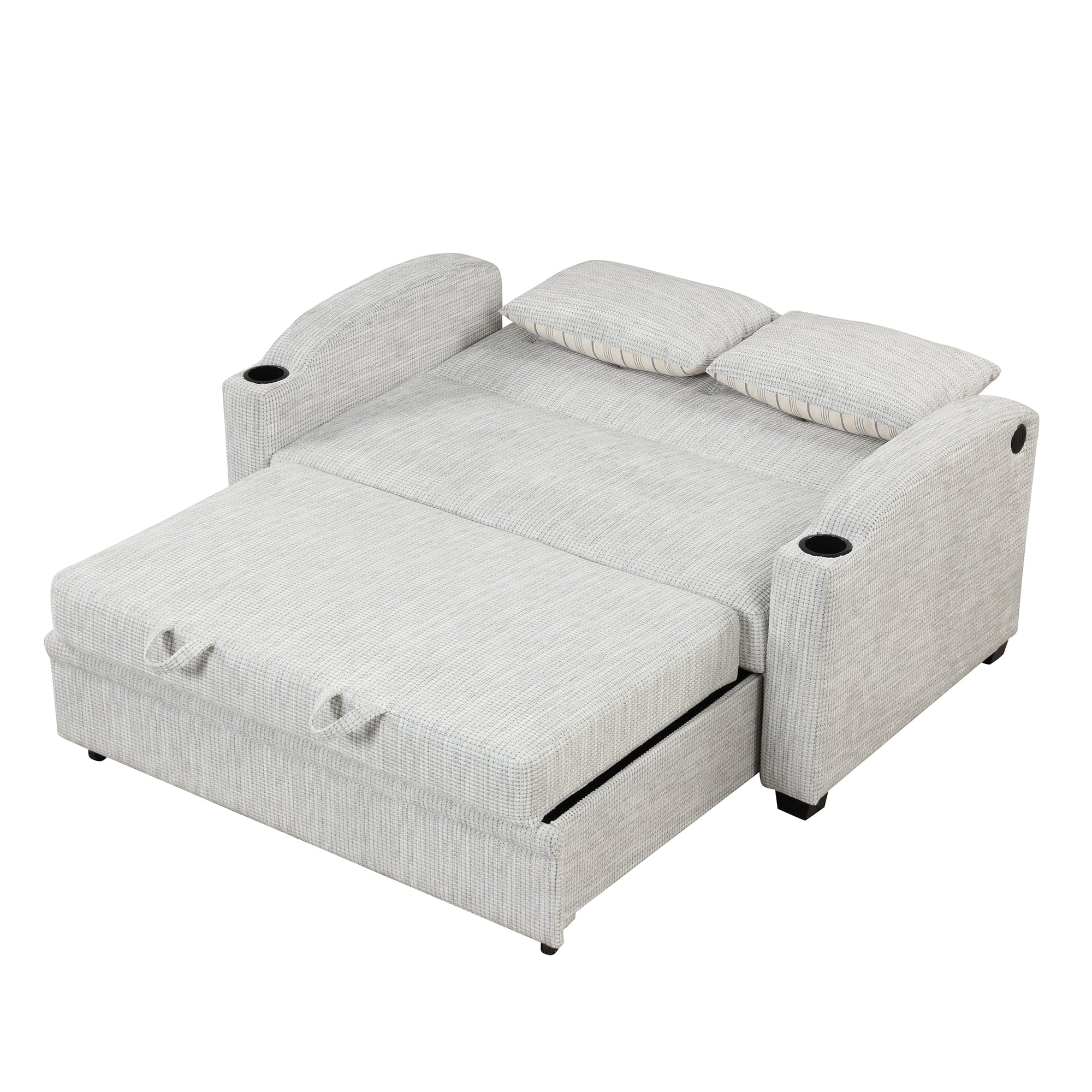 65" Pull Out Sofa Bed Chenille Convertible Loveseat with Adjustable Backrest W33639