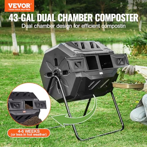 Dual Chamber Composting Tumbler with Steel Frame, 43 Gal D4253