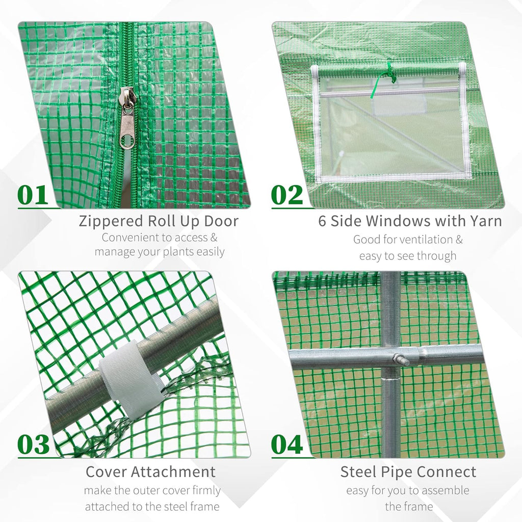 15 x 6 x 7 ft Walk-in Tunnel Greenhouse with Roll-up Windows K1632