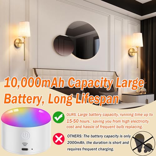 Battery Operated Wall Sconce Set of Two with Remote Control, Dimmable, Fabric Linen Shade Z5768