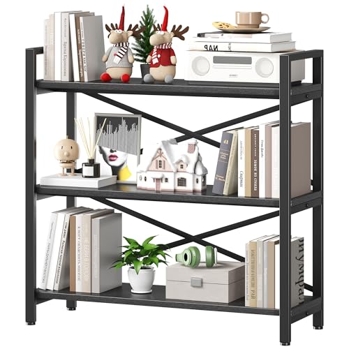3 Tier Industrial Bookcase, Rustic Etagere Bookshelf for Living Room U5786