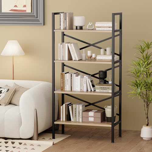 3 Tier Industrial Bookcase, Rustic Etagere Bookshelf for Living Room U5786
