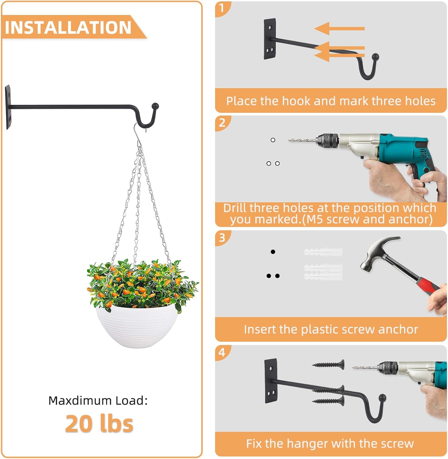 Heavy Duty Metal Plant Hanger for Indoor or Outdoor Use, 12 Inches, 2 Pack J1126