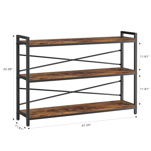 3 Tier Industrial Bookcase, Rustic Etagere Bookshelf for Living Room U5786