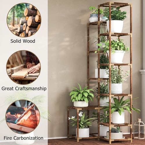 10 Tier Tall Corner Plant Stand Shelf Indoor Outdoor Wood Plant Rack Holder Ladder Flower Stand Display Y619