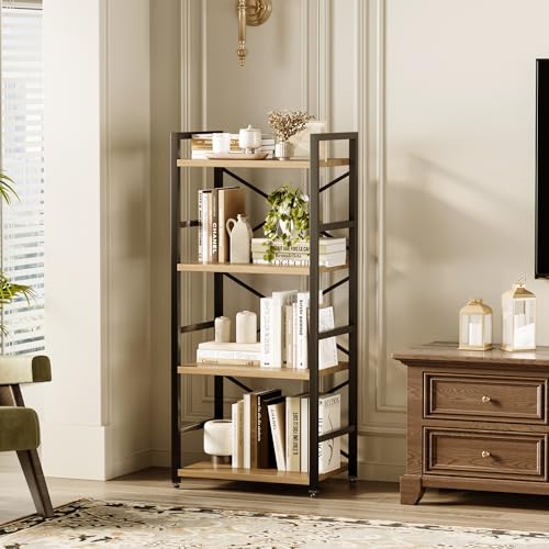 3 Tier Industrial Bookcase, Rustic Etagere Bookshelf for Living Room U5786