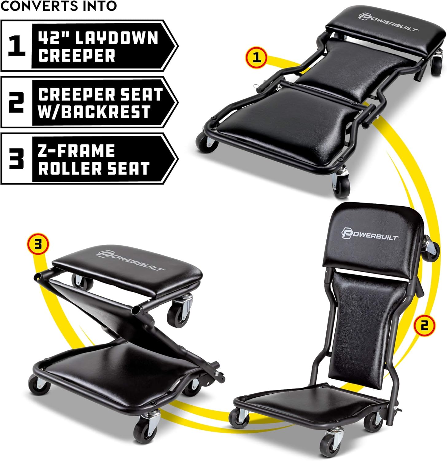 42-Inch Triplex Folding Creeper, Rolling Seat, and Brake Stool U26779