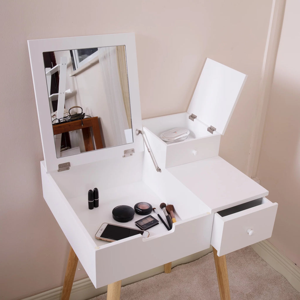 White Vanity Desk with Flip-top Mirror W15207