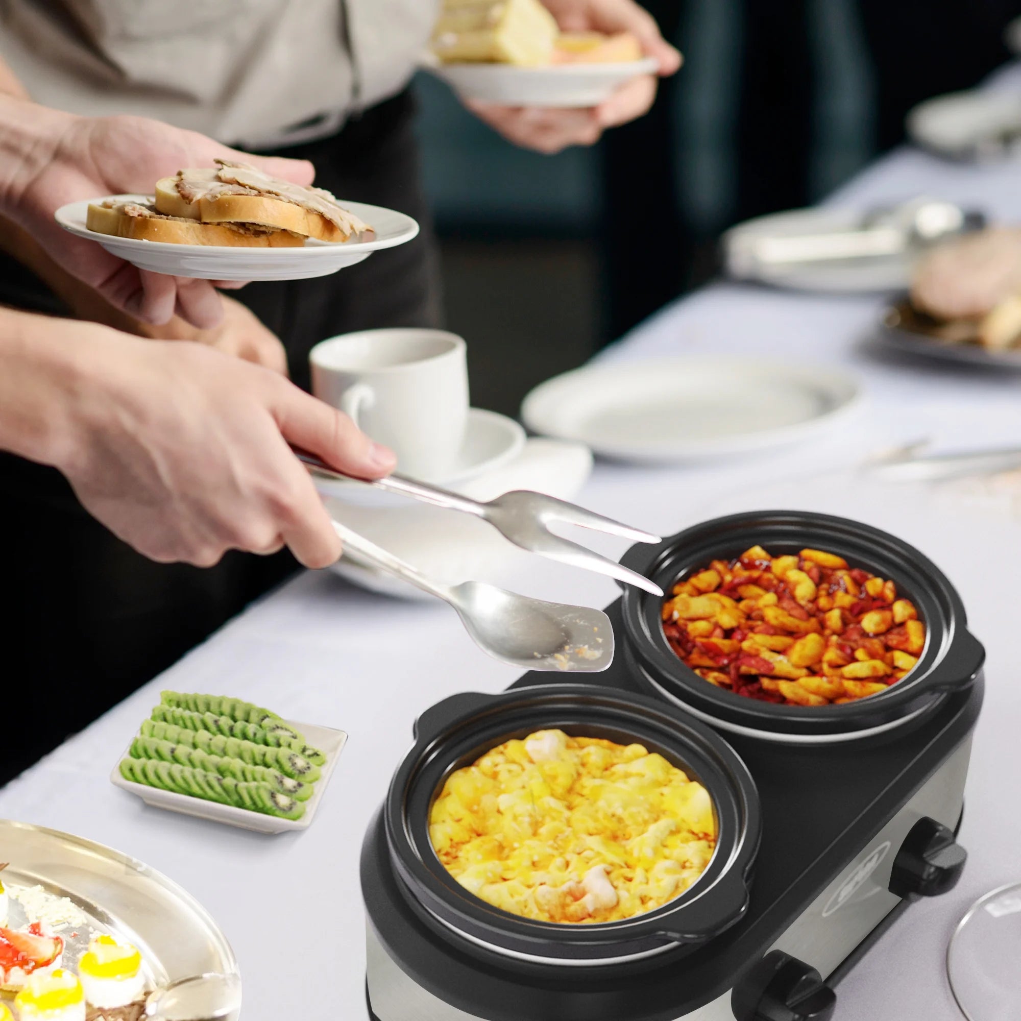 Dual Pot Slow Cooker with Ceramic Pots and Adjustable Temp V5379
