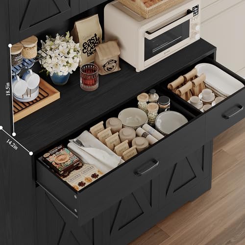 71" Tall Pantry Cabinet with Charging Station and Microwave Stand L63097