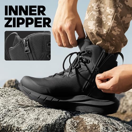 Men's Tactical Hiking Boots Lightweight Cushion Sole Side Zipper 8 Inches C799