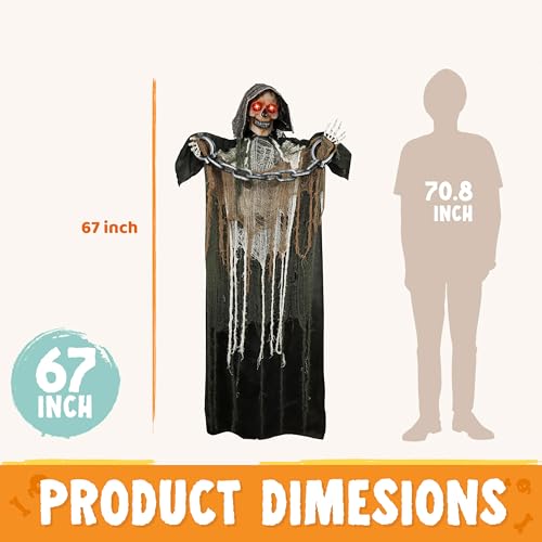 Halloween Animatronics Standing Pumpkin Ghost with Light-up Head and Movable Arms E6625