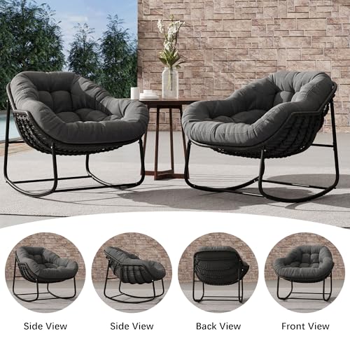 Wicker Egg Rocking Chair with Padded Cushion for Patio and Garden J177274