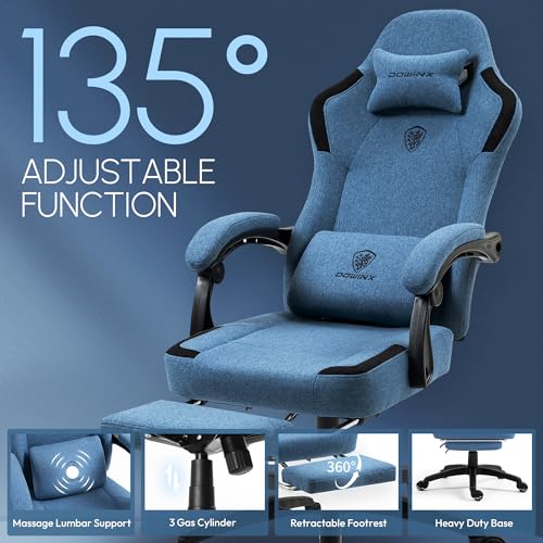 Fabric Gaming Chair with Pocket Spring Cushion and Footrest V343974