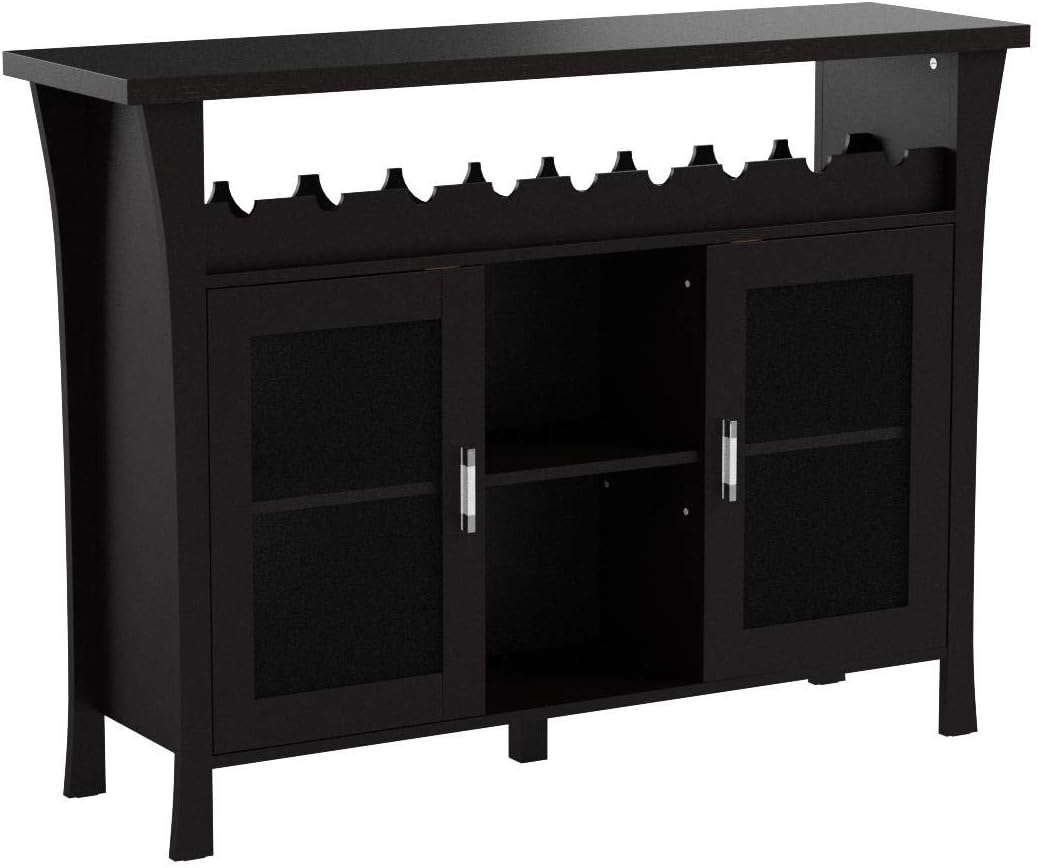 Wine Rack Buffet Server Console Table with Glass Doors A314