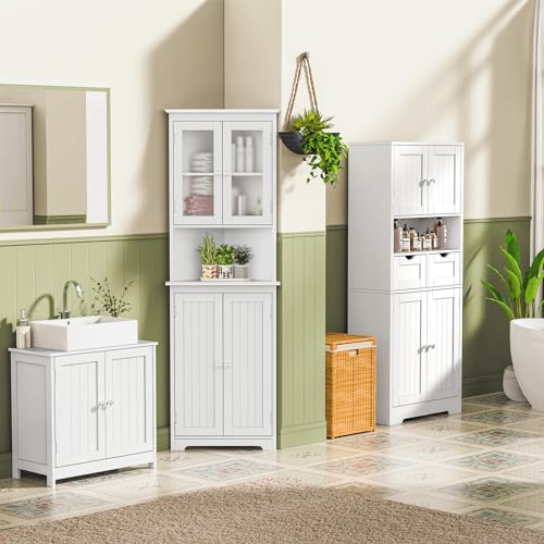 67" Tall Bathroom Cabinet with 2 Doors and 1 Drawer, Adjustable Shelves T930834