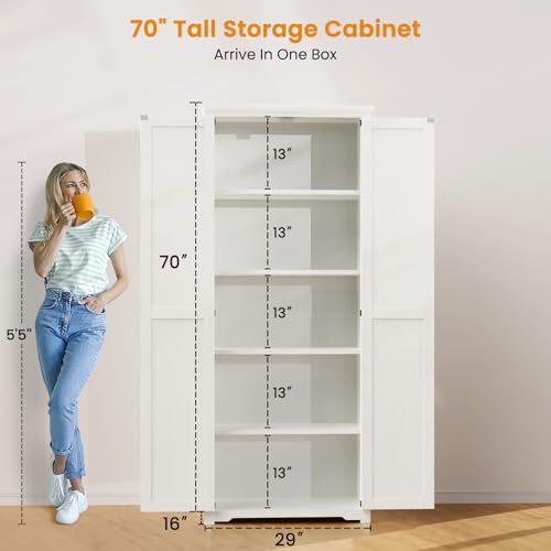 Farmhouse Pantry Cabinet with 6 Shelves and Barn Doors, Brown K34379