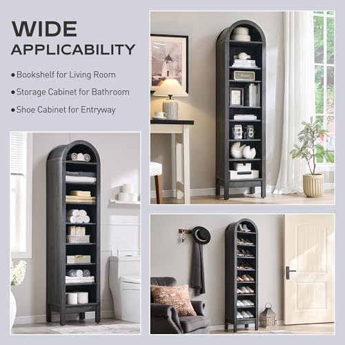 Arched Bookshelf, 7-Tier Bookcase with Adjustable Shelves A456