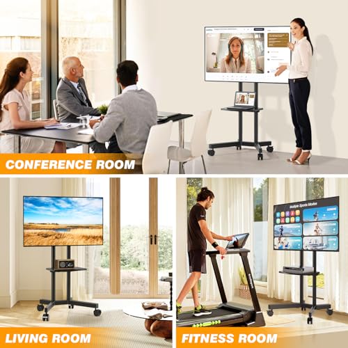 Mobile TV Stand for 32-75 Inch TVs, Height Adjustable Rolling Cart with Laptop Shelf V4062