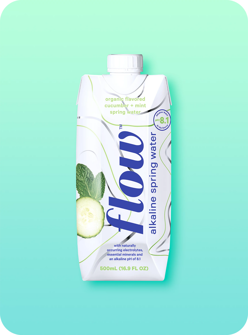 Flow Alkaline Spring Water- 100% Organic Cucumber Mint Flavored Alkaline Spring Water, 16.9 fl oz, 12 Pack Bottles