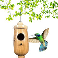 Shirem Wooden Hummingbird House, Natural Wooden Hummingbird House for Outside Hanging for Nesting, Garden Wooden Bird Feeder (Set D)