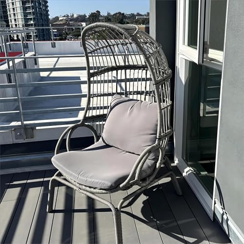 Outdoor Egg Chair with Stand & Cushion, Patio Rattan Basket Chair R237278