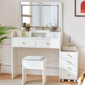 Vanity Desk with Mirror and Lights, Makeup Table with Drawers and Stool B20199