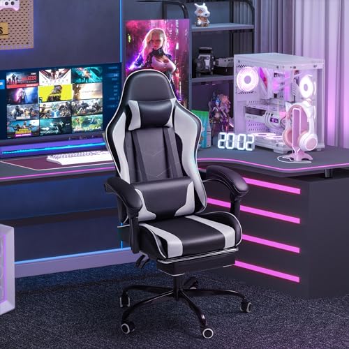 Gaming Chair with Footrest and Massage Lumbar Support J131131