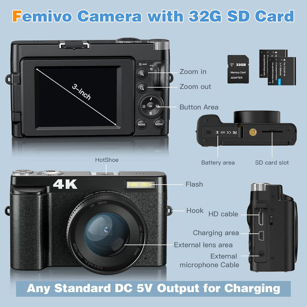 4K Digital Camera for Photography, Autofocus, 48MP Vlogging with Flip Screen K823