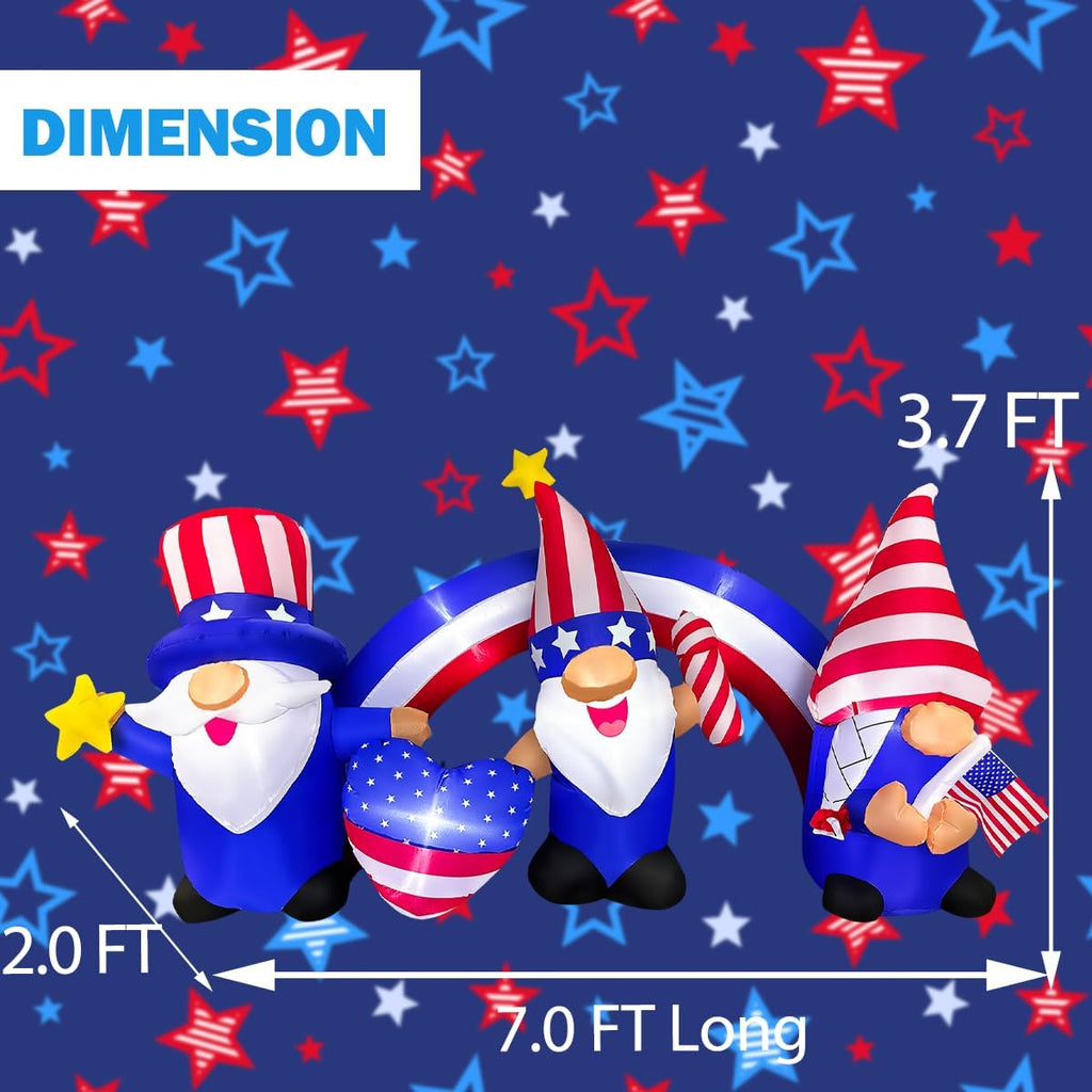7 FT Inflatable 3 Gnomes with Archway Decorations for Independence Day C245