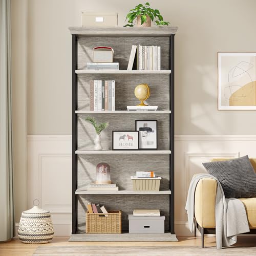 6-Tier Industrial Bookcase, 71 Inches Tall, Floor Standing Storage Shelves for Home Office, Brown and Black V7912