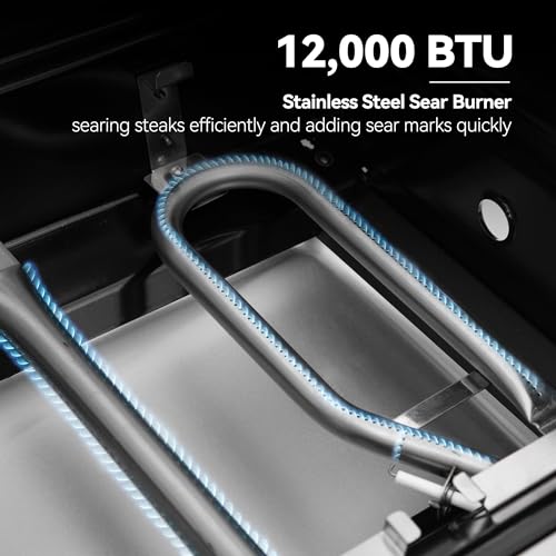 5 Burner Propane Gas Grill with Side Burner & Sear Burner, Stainless Steel, 61,000 BTUs for Outdoor Cooking J44613