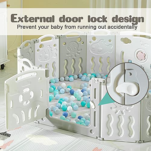 Baby Playpen, 18 Panels Foldable with Safety Gate, Indoor Play Yard for Toddlers W6593